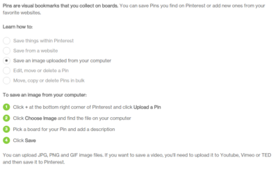 Pinterest's instructions on how to post your art online to their site
